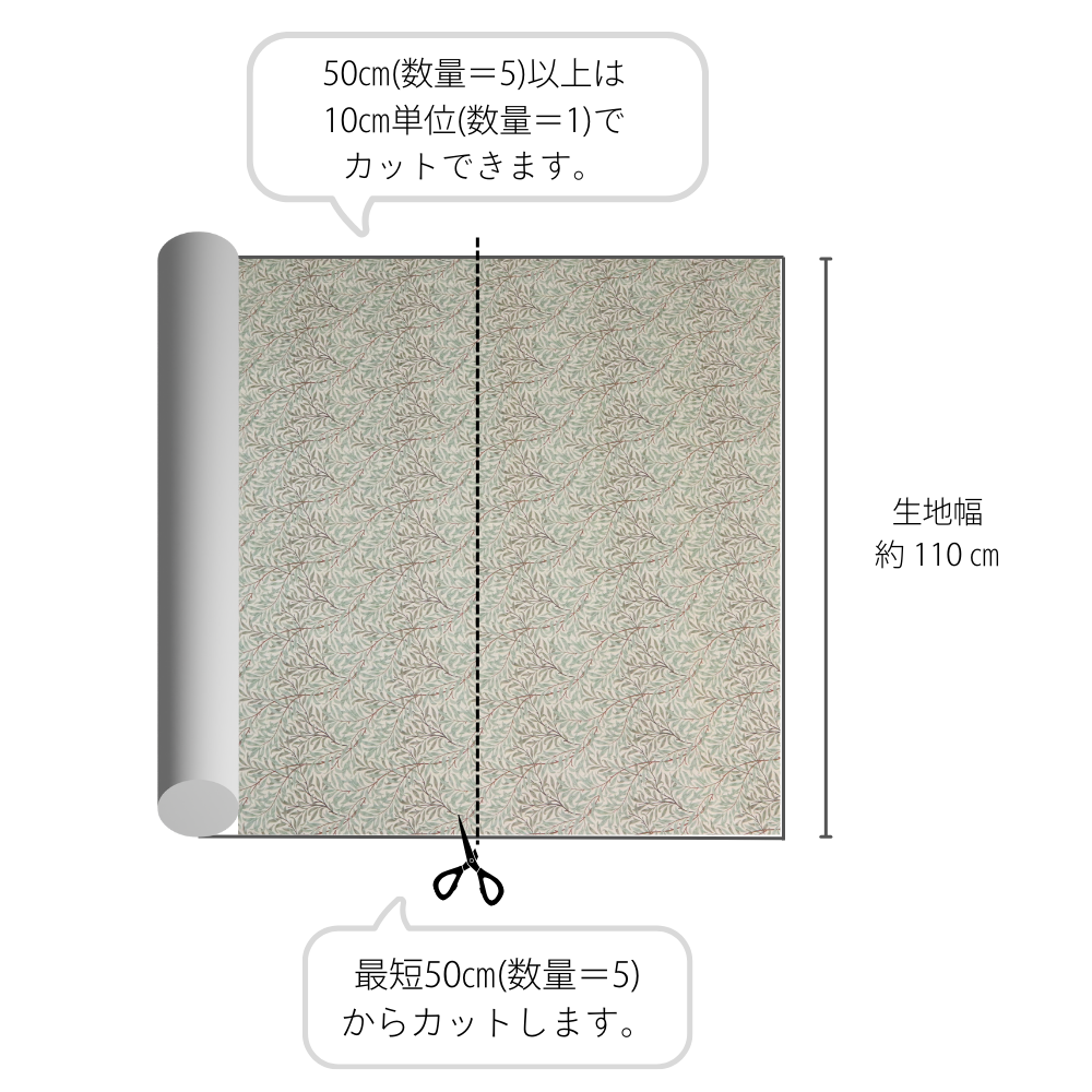 【オックス】ウィリアム・モリス "Willow Bough" 8113 約110cm巾 全2色