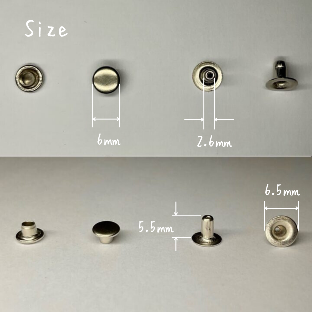 【レザークラフトツール】片面カシメ 小/S (6㎜) 30組 全4色