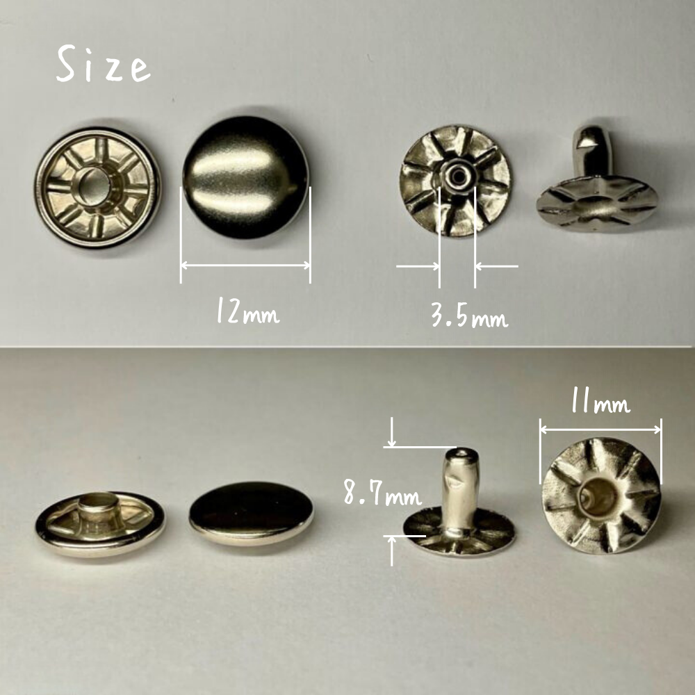 【レザークラフトツール】片面カシメ 特大/XL (12㎜) 30組 全4色