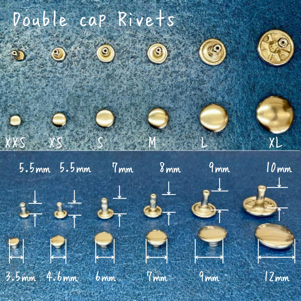 【レザークラフトツール】両面カシメ 特大/XL (12㎜) 30組 全4色