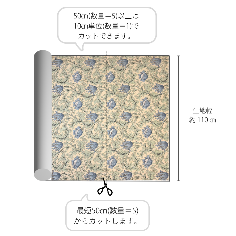 【オックス】ウィリアム・モリス "ANEMONE" 8217 約110cm巾 全3色