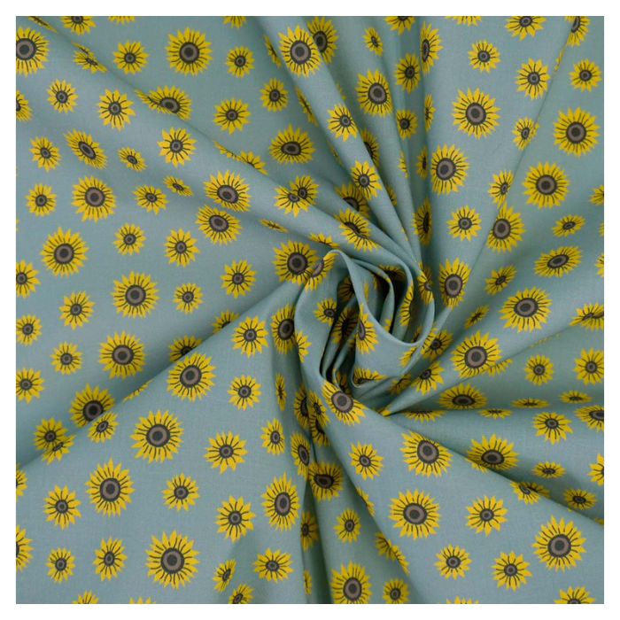 《 モスグリーンとひまわり 》 コットン100% シーチング MA-0181